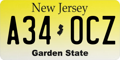 NJ license plate A34OCZ