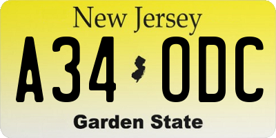 NJ license plate A34ODC