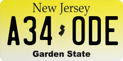 NJ license plate A34ODE