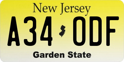 NJ license plate A34ODF