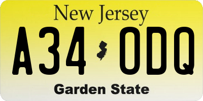 NJ license plate A34ODQ