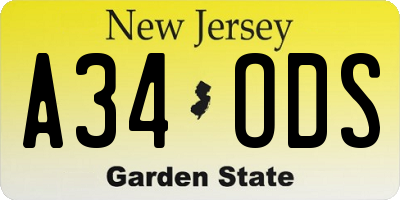NJ license plate A34ODS