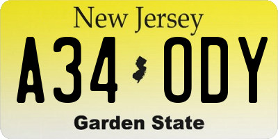 NJ license plate A34ODY