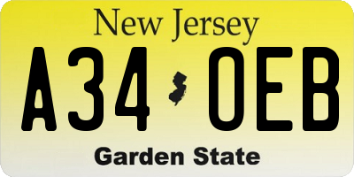 NJ license plate A34OEB