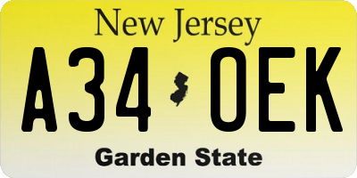NJ license plate A34OEK