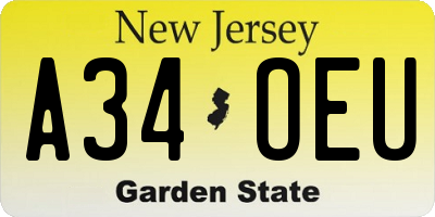 NJ license plate A34OEU