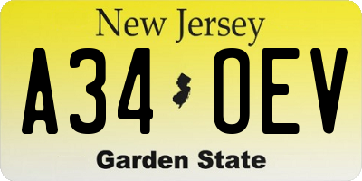 NJ license plate A34OEV