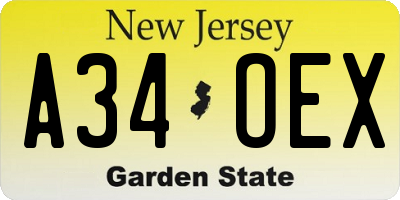 NJ license plate A34OEX