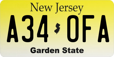 NJ license plate A34OFA