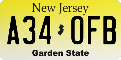 NJ license plate A34OFB