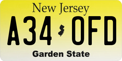 NJ license plate A34OFD