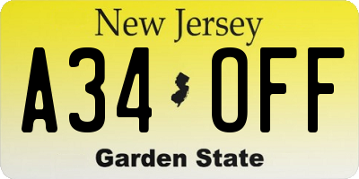 NJ license plate A34OFF