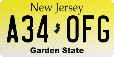 NJ license plate A34OFG