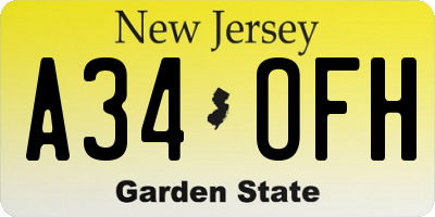 NJ license plate A34OFH