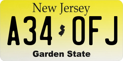 NJ license plate A34OFJ
