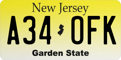 NJ license plate A34OFK