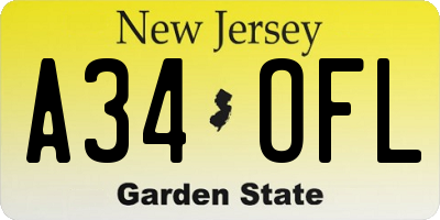 NJ license plate A34OFL