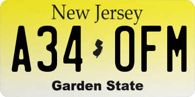 NJ license plate A34OFM