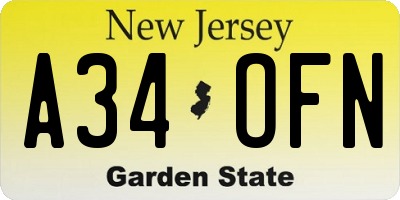 NJ license plate A34OFN