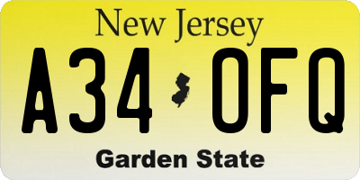 NJ license plate A34OFQ