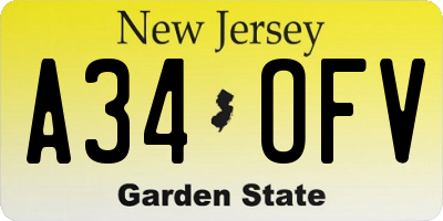 NJ license plate A34OFV
