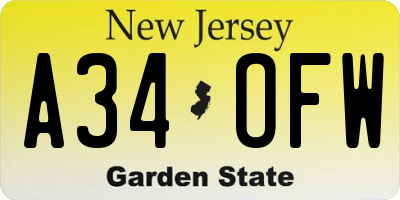 NJ license plate A34OFW