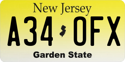 NJ license plate A34OFX