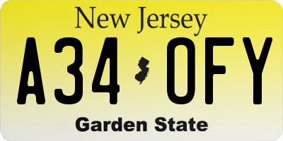 NJ license plate A34OFY