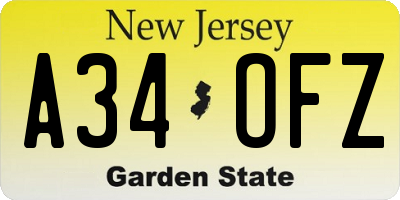 NJ license plate A34OFZ