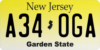 NJ license plate A34OGA