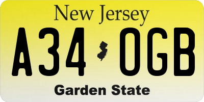 NJ license plate A34OGB