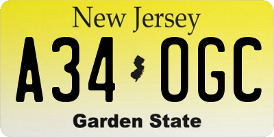 NJ license plate A34OGC