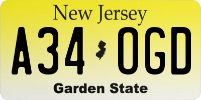 NJ license plate A34OGD