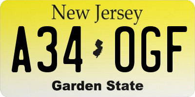 NJ license plate A34OGF