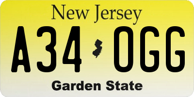 NJ license plate A34OGG
