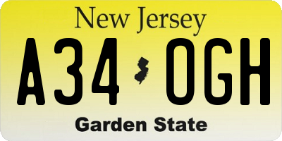 NJ license plate A34OGH