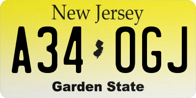 NJ license plate A34OGJ