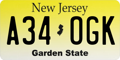 NJ license plate A34OGK