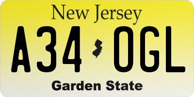 NJ license plate A34OGL