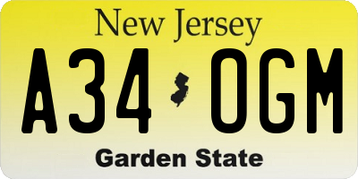 NJ license plate A34OGM