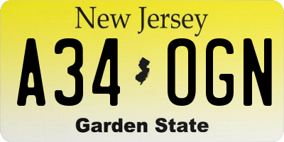 NJ license plate A34OGN
