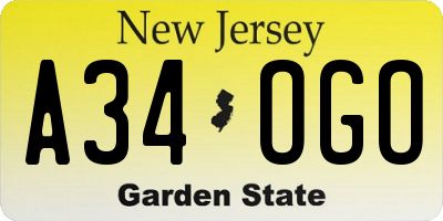 NJ license plate A34OGO