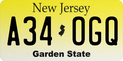 NJ license plate A34OGQ