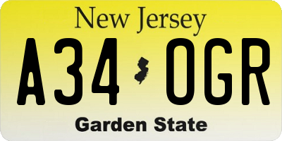NJ license plate A34OGR