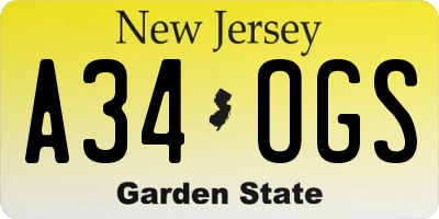 NJ license plate A34OGS