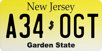 NJ license plate A34OGT