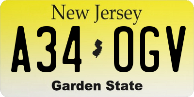 NJ license plate A34OGV
