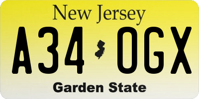NJ license plate A34OGX