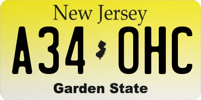 NJ license plate A34OHC