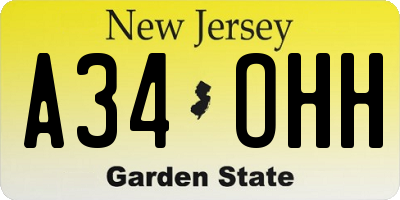 NJ license plate A34OHH